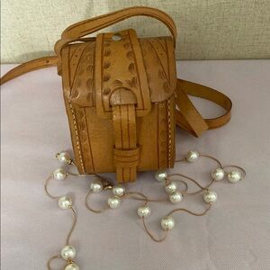 Tan and Silver Crossbody Bag with Woven Detail